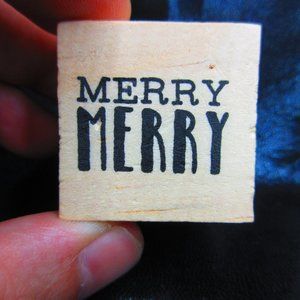 Merry Merry Wood Mounted Stamp 1.25" X 1.25"